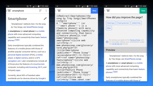Editing a Wikipedia.org article with the Wikipedia mobile app